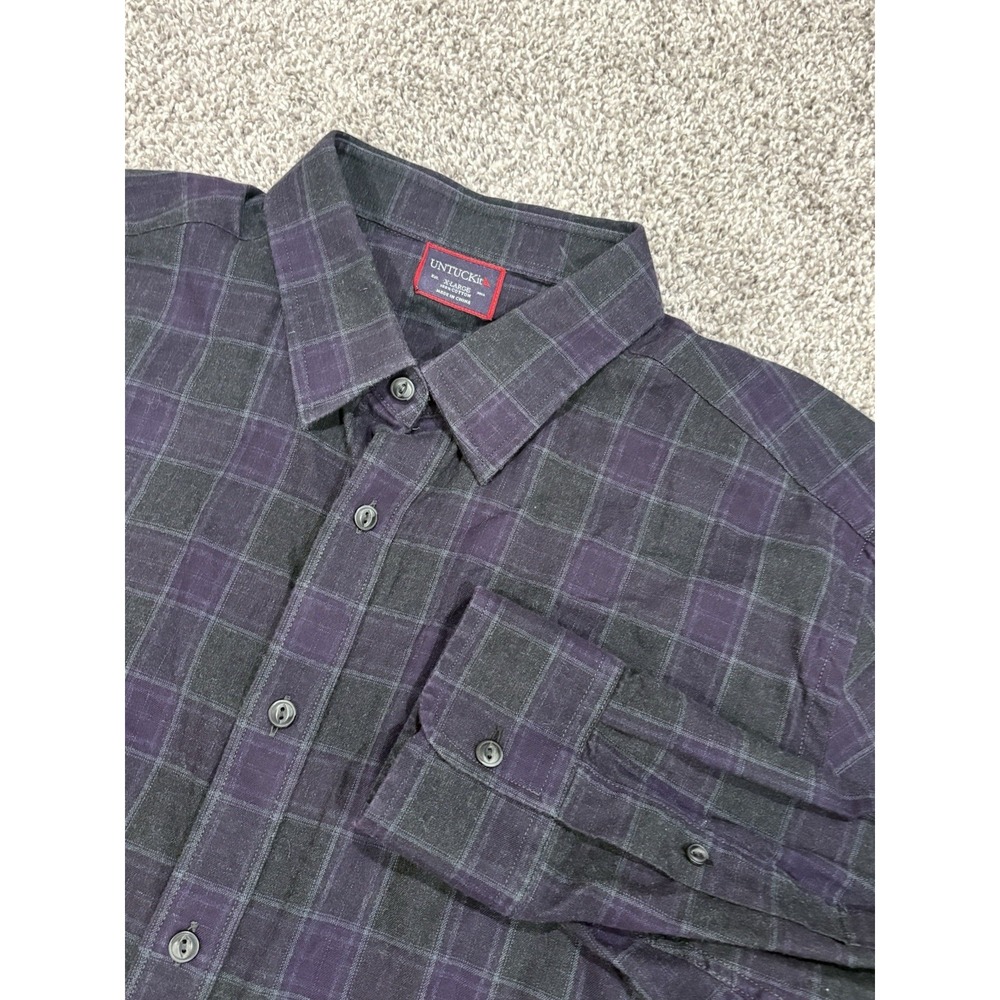 UNTUCKit Mens XL Long Sleeve Plaid Button Down Shirt Purple Charcoal Grey Cotton